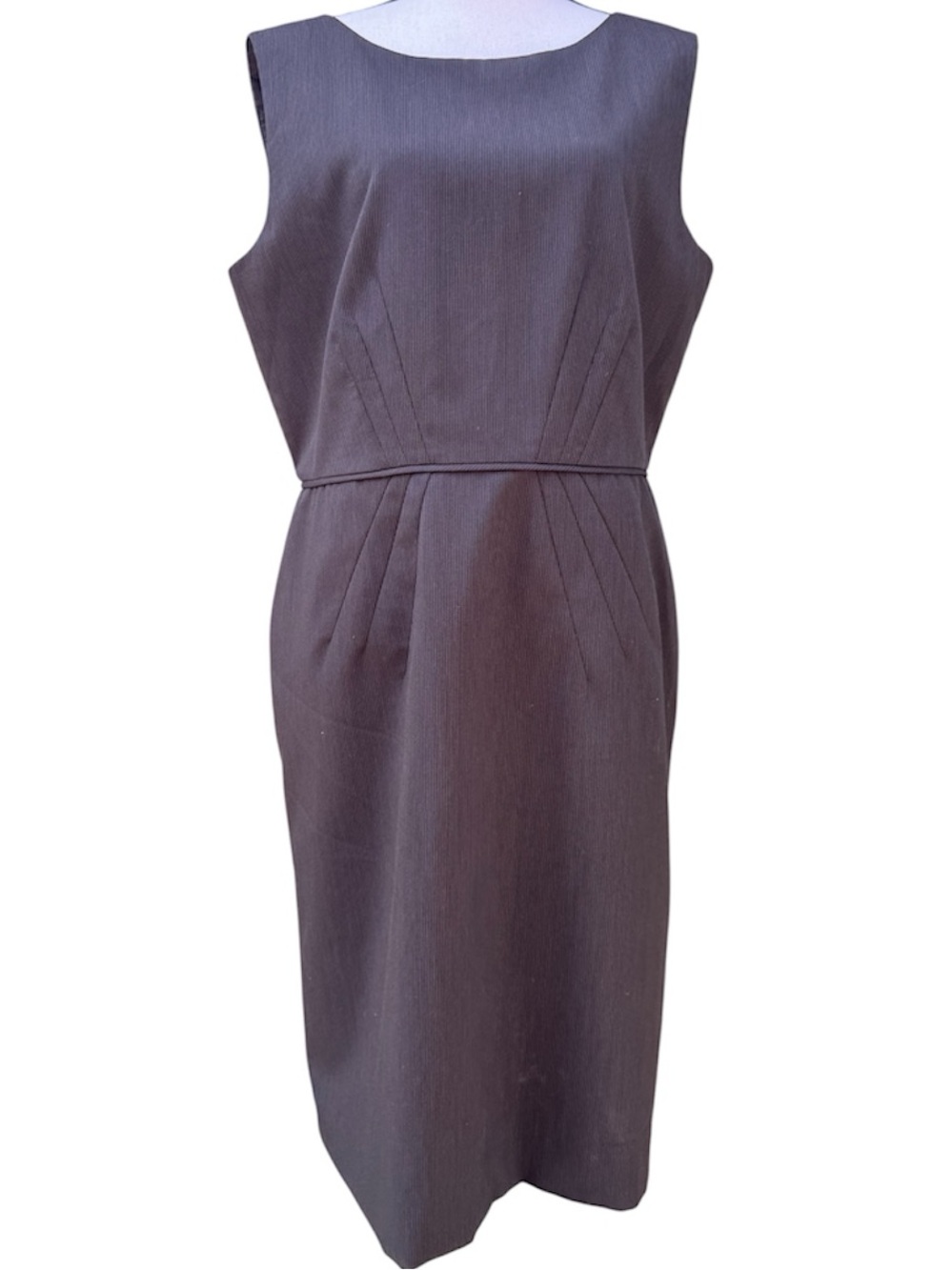 Tahari Charcoal Sleeveless Ribbed Sheath Dress Size 14